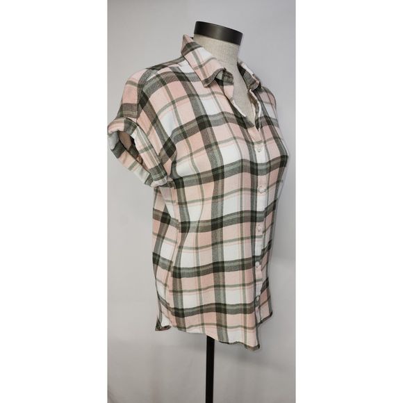 Nordstrom Rack Women's Short Sleeve Button Up Plaid Flannel Top Size XS - Picture 5 of 7